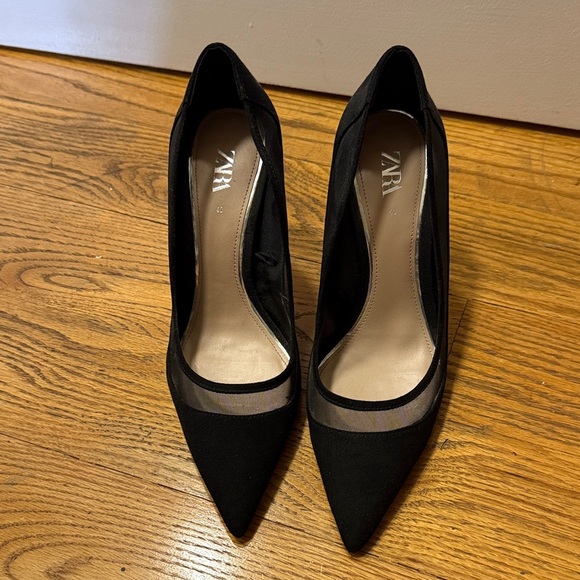 Zara Black Mesh Detail Heels - Picture 1 of 3